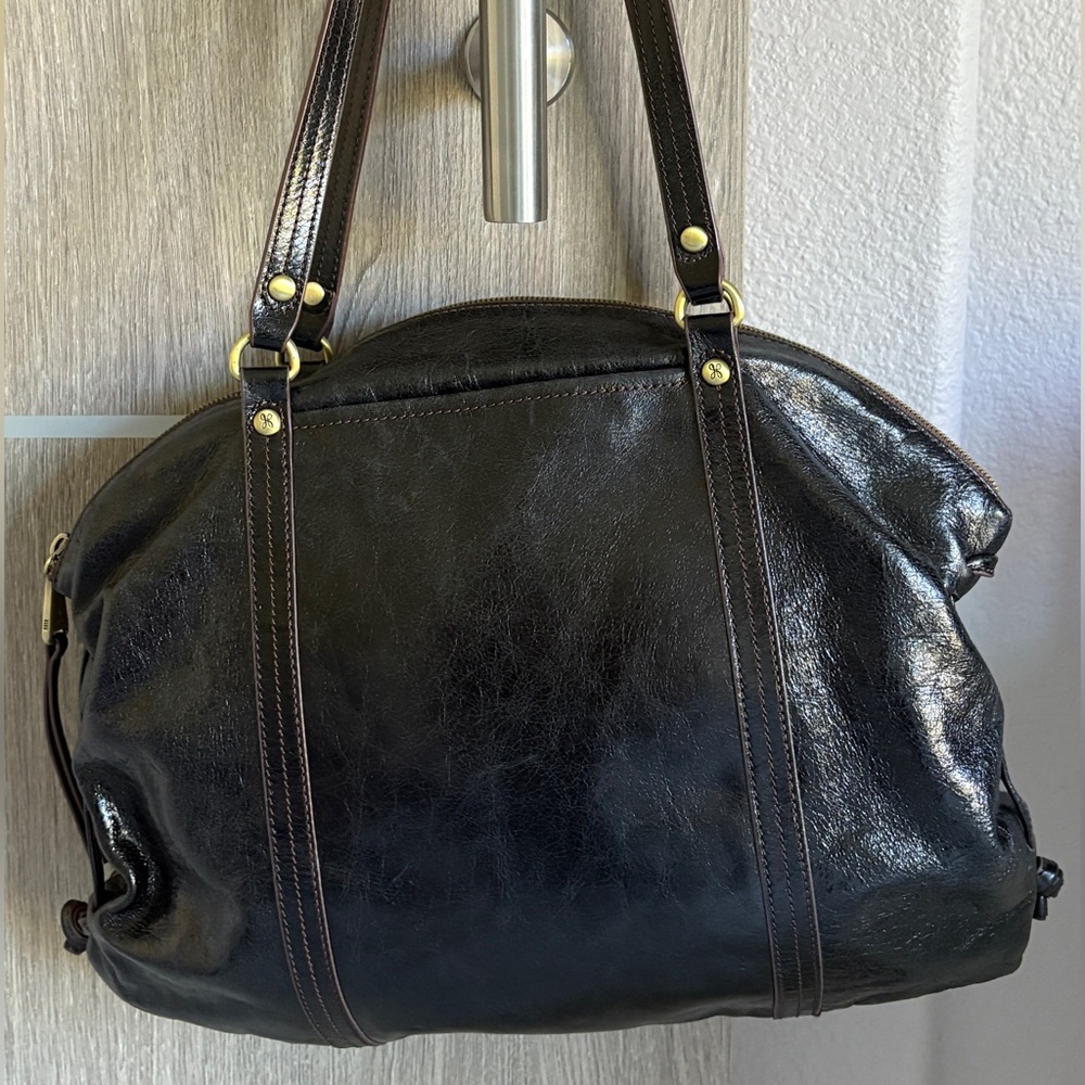 Hobo Black Distressed Leather Shoulder Bag – Brass-Tone Hardware - Picture 3 of 9